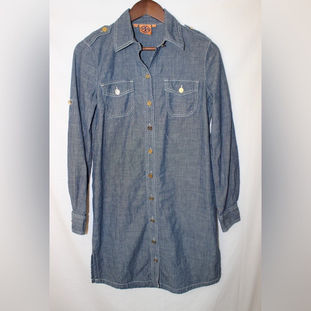 Women’s Tory Burch Denim-Like Long Sleeve Mini Shirt Dress Size 6